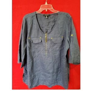 Ellen Tracy Blue Linen Blouse